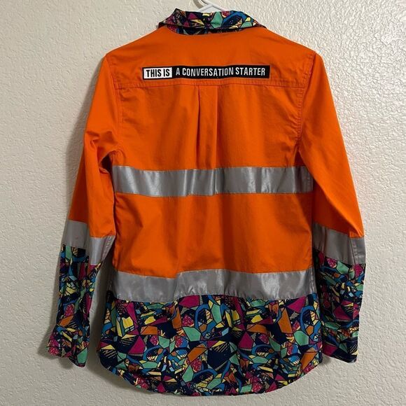 Workwear Hi Visibility Railroad Saftey Shirt Button Down Neon Orange Reflective - Picture 3 of 15